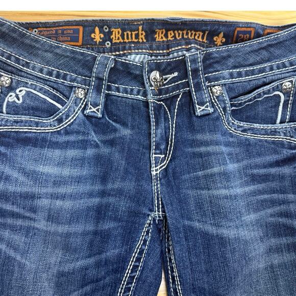 ROCK REVIVAL Y2K Low Rise Heather Boot Cut Flare Denim Jeans, Size 28x32 - Picture 8 of 11